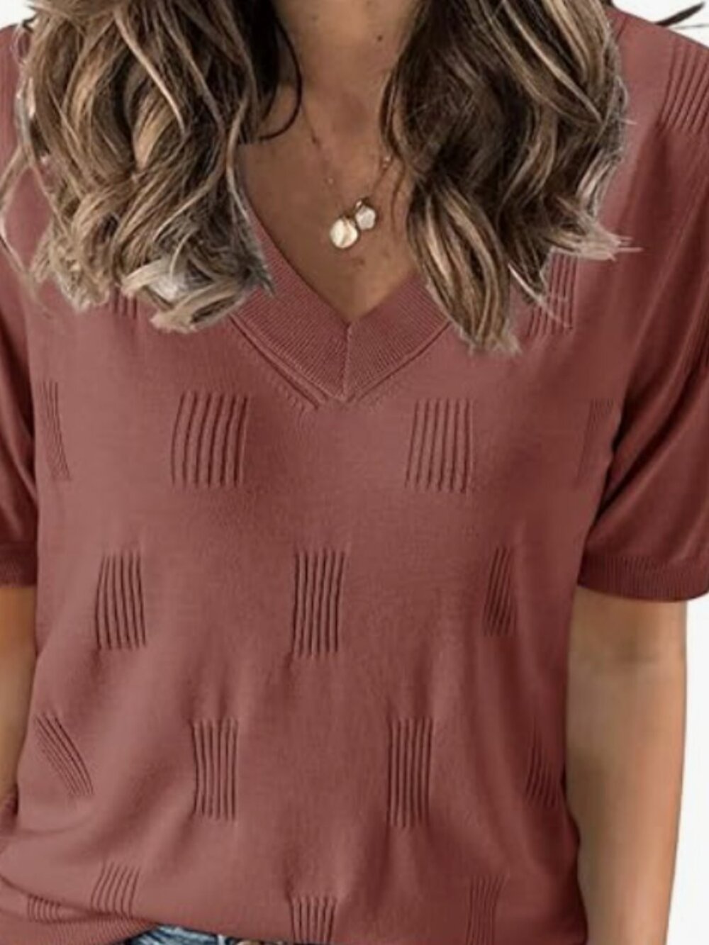 Women's V-neck Short Sleeve Blouse - Picture 5 of 5